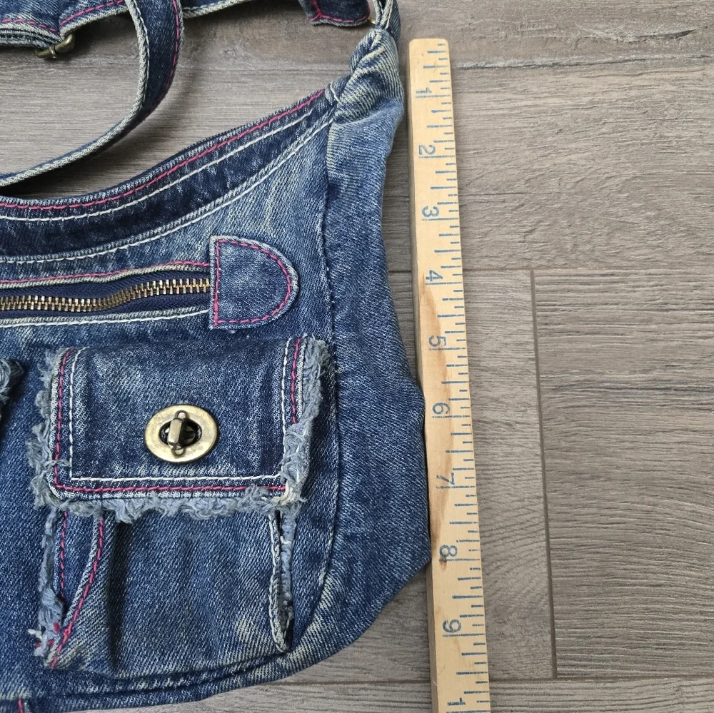 Y2K Denim Shoilder Bag Pink Stitching Boho Streetwear Preppy